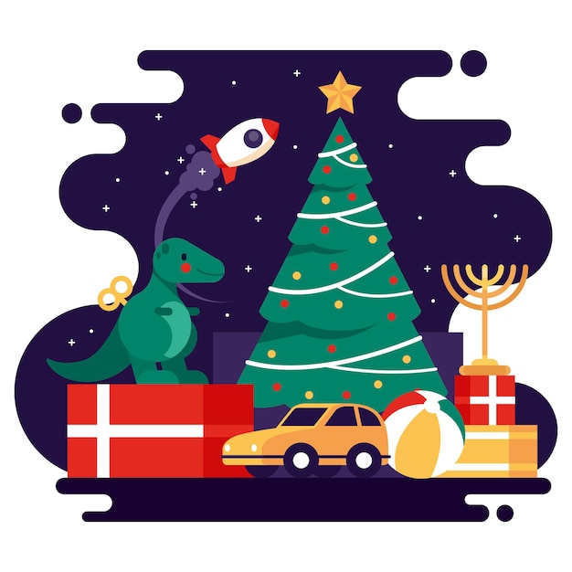 Christmas toys flat background