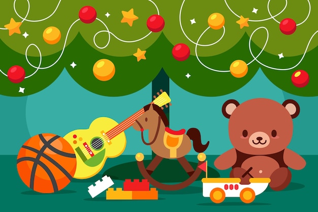 Christmas toys flat design background