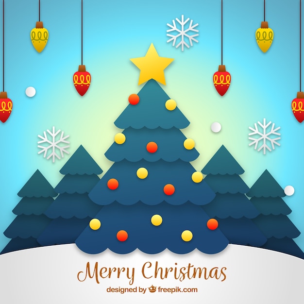 Christmas tree background in flat design