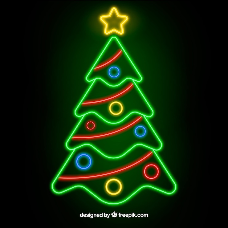 Free Vector christmas tree background of neon lights