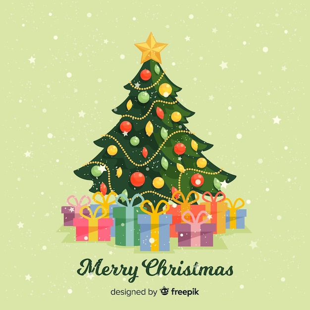 Free vector christmas tree background with gifts