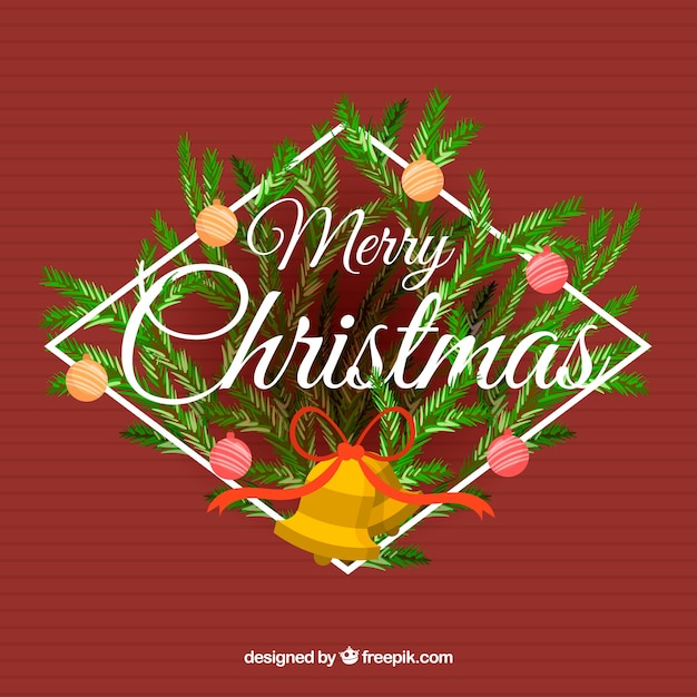 Christmas tree branches background in red