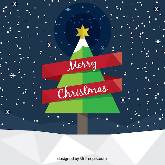 Christmas tree card in low poly style