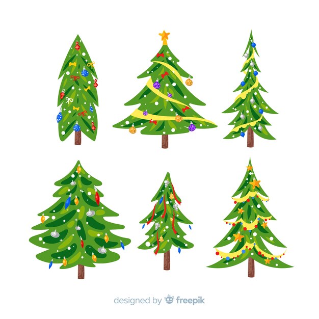 Christmas tree collection flat design style