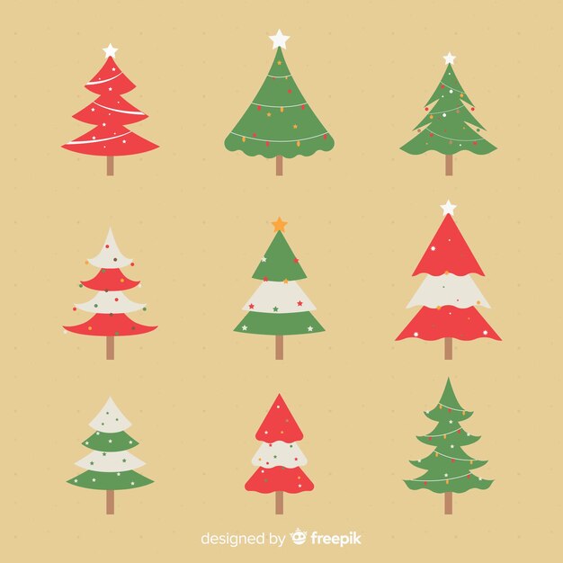 Christmas tree collection in flat design