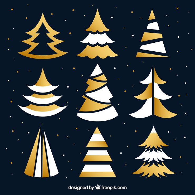 Free Vector christmas tree collection in white and golden