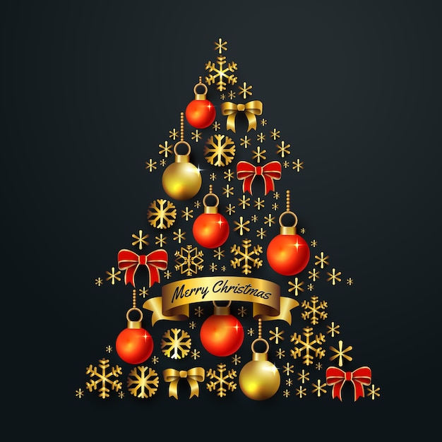 Christmas tree concept made of realistic golden decoration