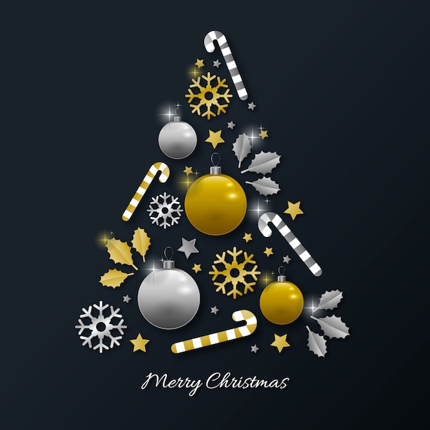 Christmas tree concept made of realistic golden decoration