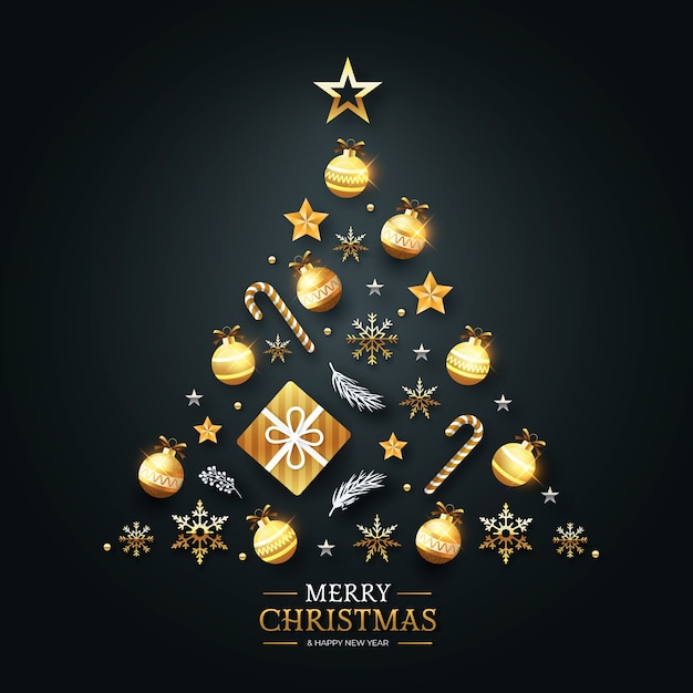 Christmas tree concept made of realistic golden decoration