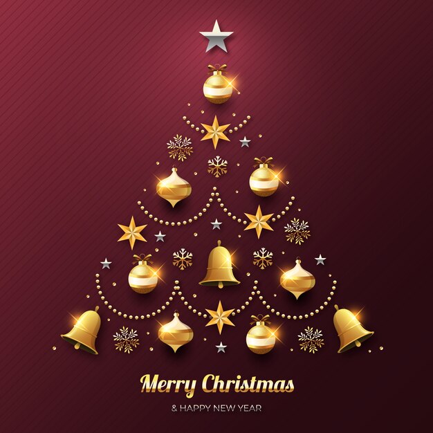 Christmas tree concept made of realistic golden decoration