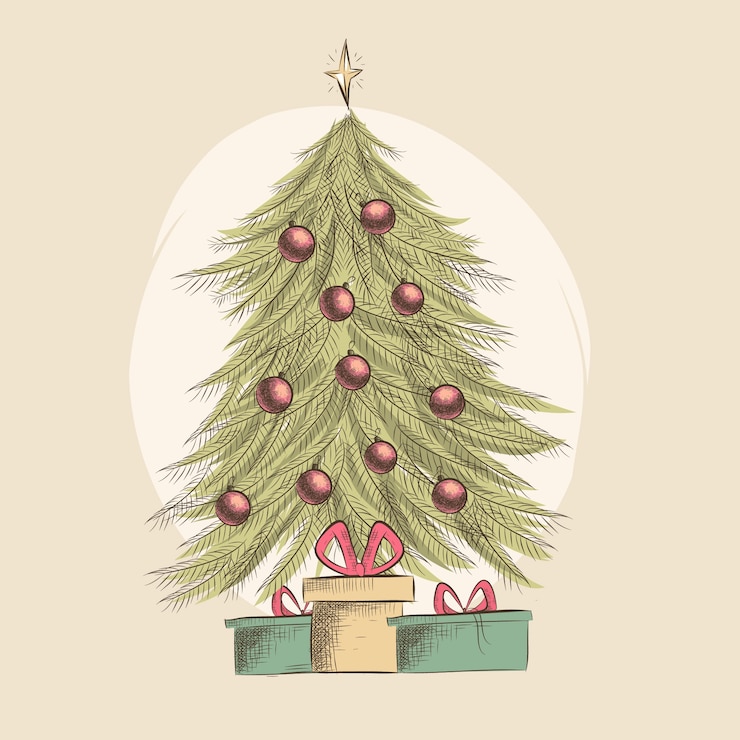 Free Vector christmas tree concept with vintage design