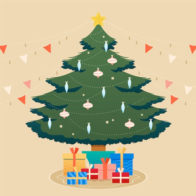 Free vector christmas tree concept with vintage design