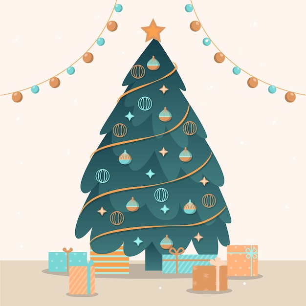無料ベクター ビンテージデザインのクリスマスツリーの概念