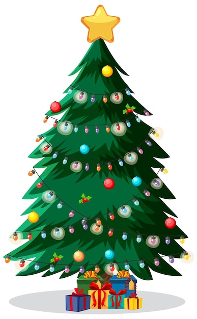 Free vector christmas tree decorated with festive lights