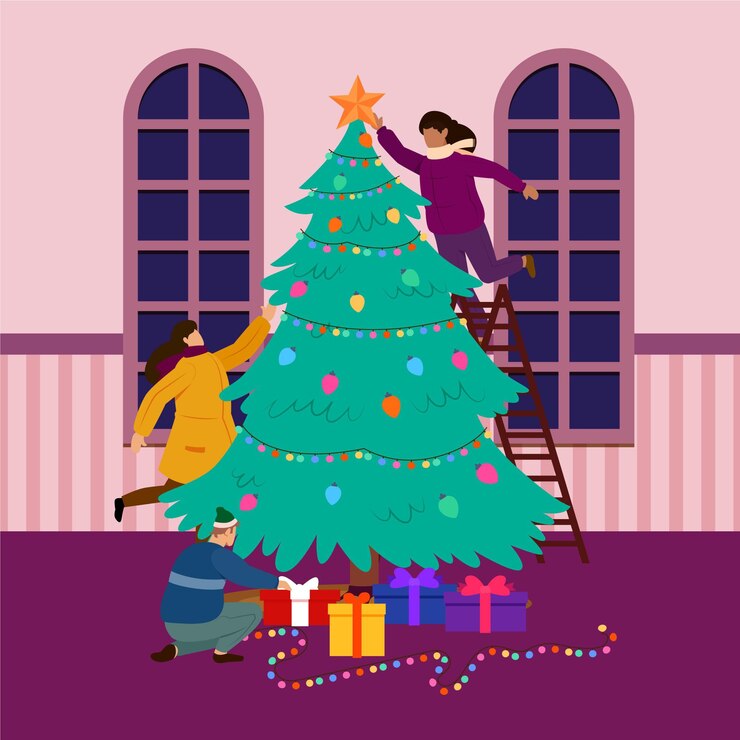 Free Vector christmas tree decoration scene