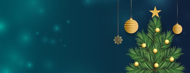 Free vector christmas tree design with decorative elements on bokeh background