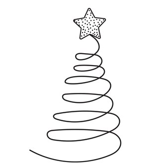 Christmas tree doodle drawing, vector, isolated