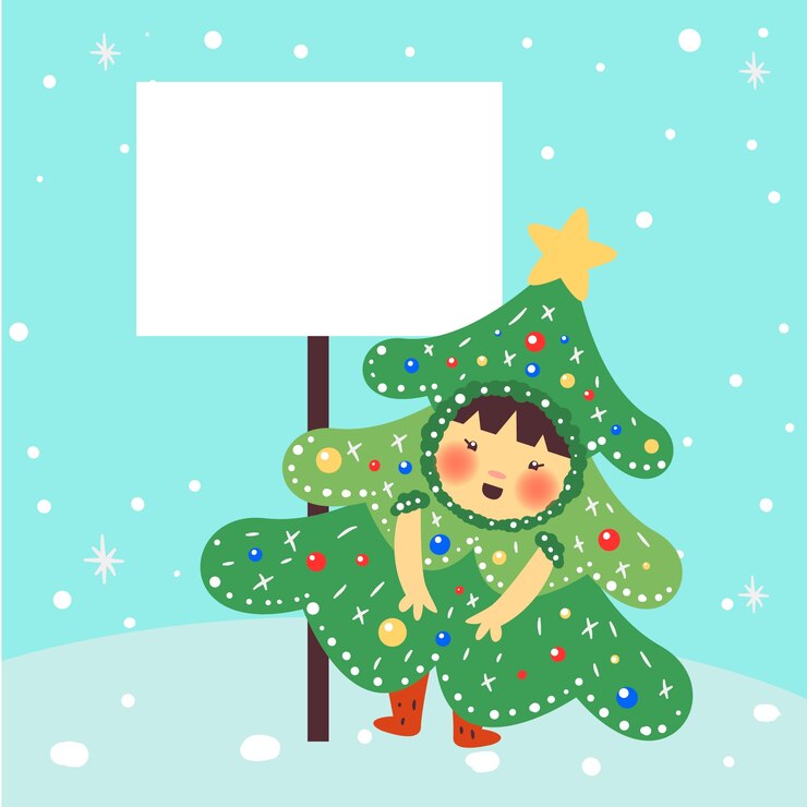 Free Vector christmas tree holding blank banner