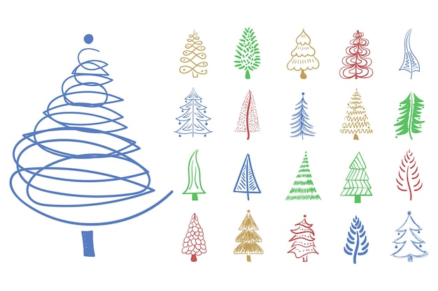크리스마스 트리 아이콘 브러시 손으로 그린 획 잉크 디자인 새 해 축제 장식 낙서 잉크