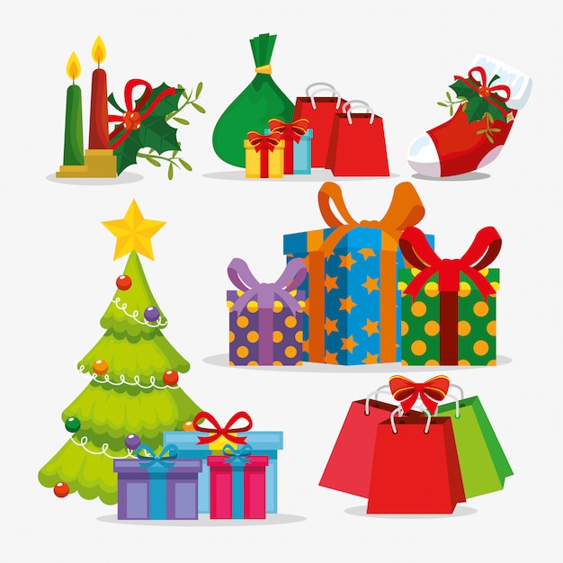 Рождественская елка и набор иконок