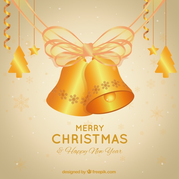 Free vector christmas tree and jingle bells background