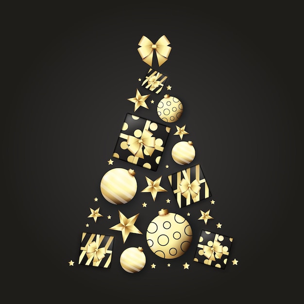 Christmas tree made of realistic golden decoration