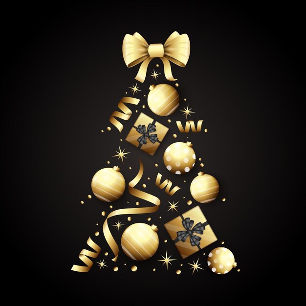 Новогодняя елка из реалистичного золотого украшения
