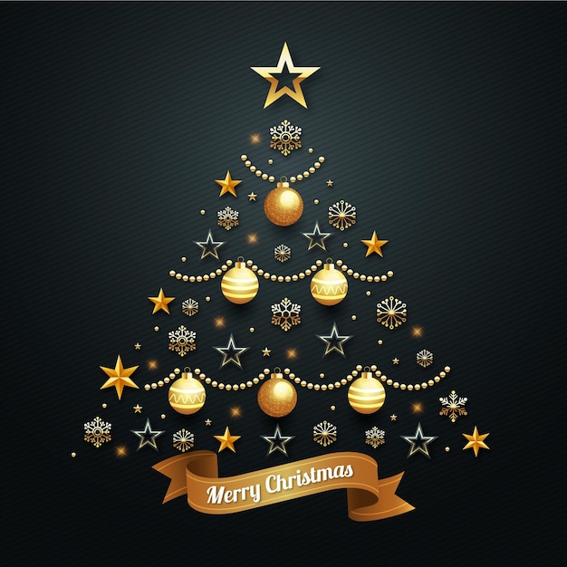 Christmas tree made of realistic golden decoration