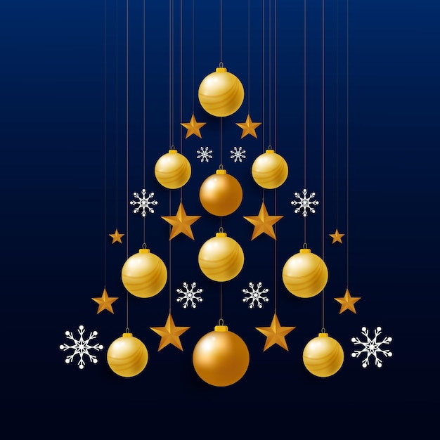 Free vector christmas tree made of realistic golden decoration