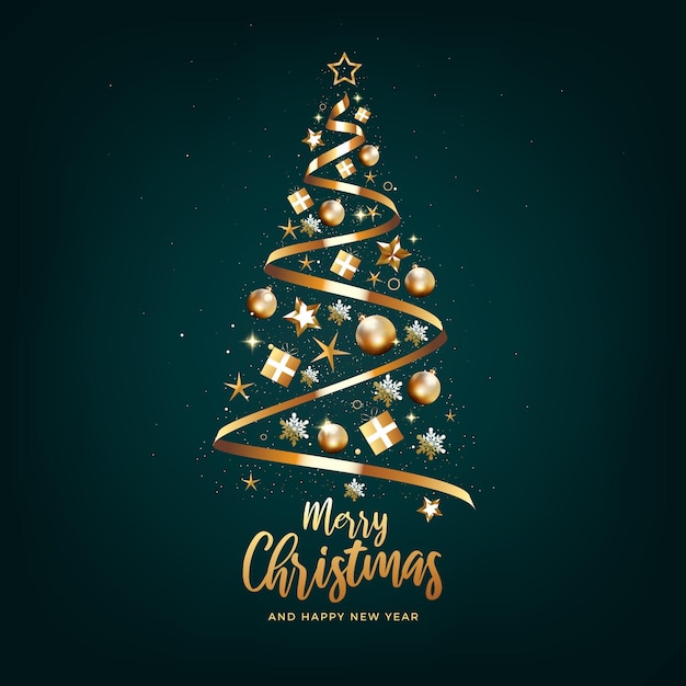 Free vector christmas tree made of realistic golden decoration