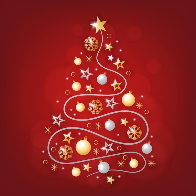 Free vector christmas tree made of realistic golden decoration