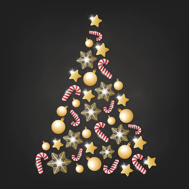 Free vector christmas tree made of realistic golden decoration