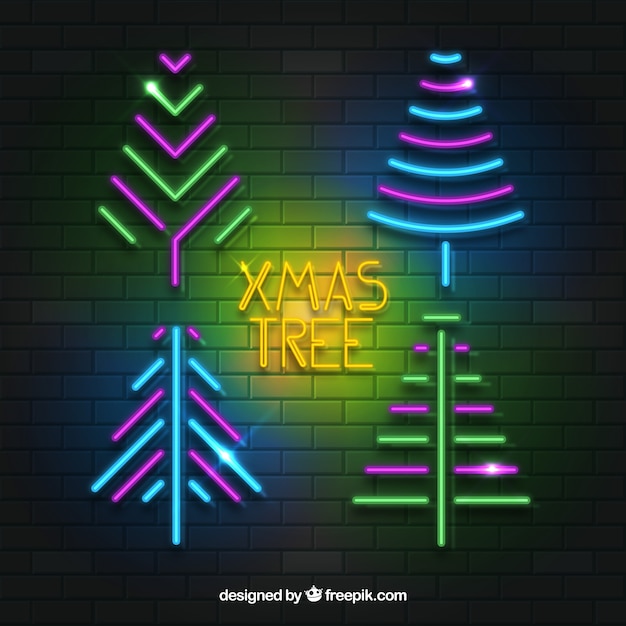 Бесплатное векторное изображение Новогодняя елка из неоновых огней