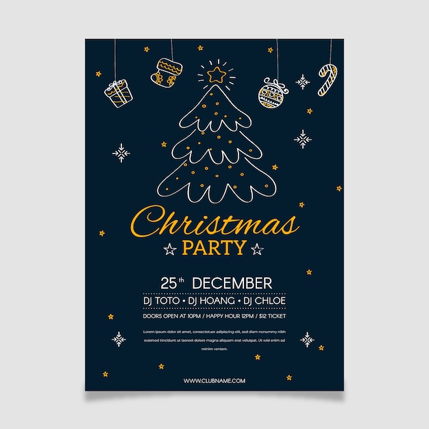Christmas tree party poster in outline style