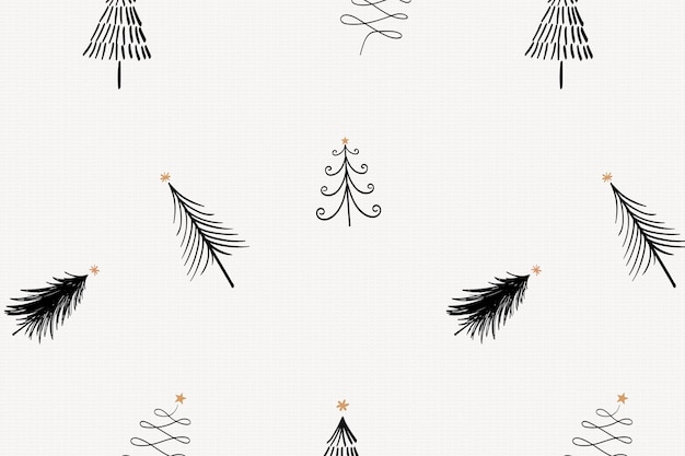 Рождественская елка узор фона, милый праздничный каракули в черном векторе