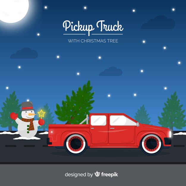 Free vector christmas tree on a pickup truck