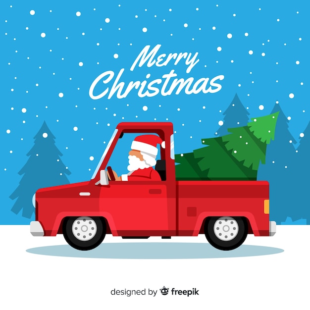 Free vector christmas tree on a pickup truck