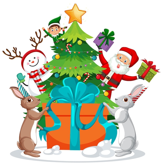 Free vector christmas tree with cute rabbit