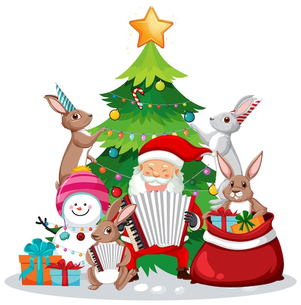 Christmas tree with cute rabbit