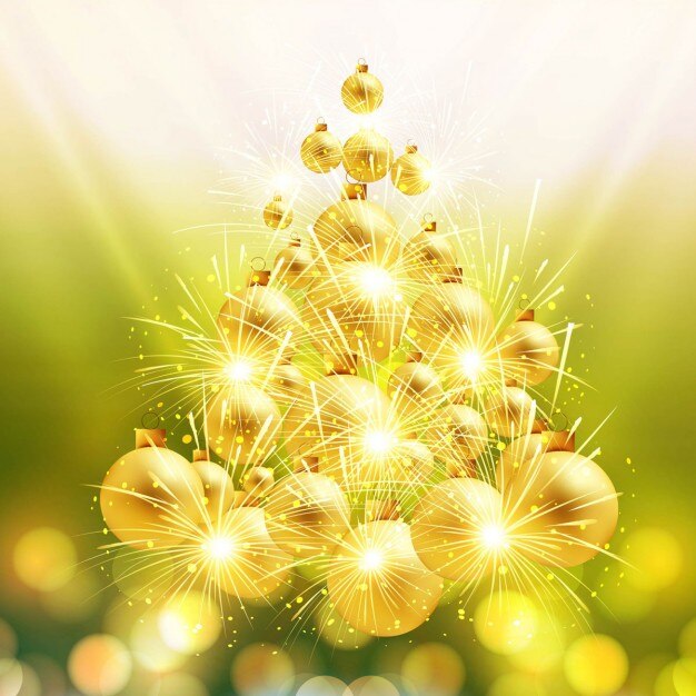 Free vector christmas tree with lights, luxury background