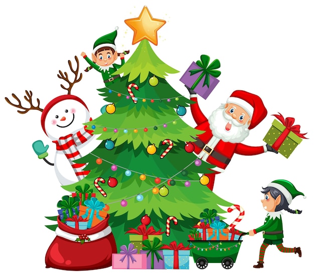 Christmas tree with Santa Claus and elves