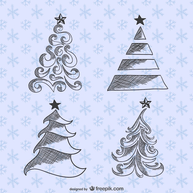 Free vector christmas trees drawings pack