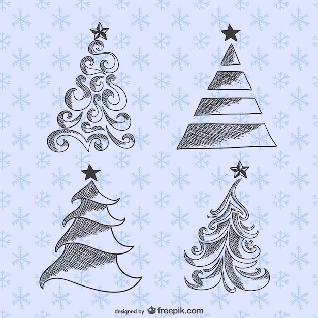 Free Vector christmas trees drawings pack