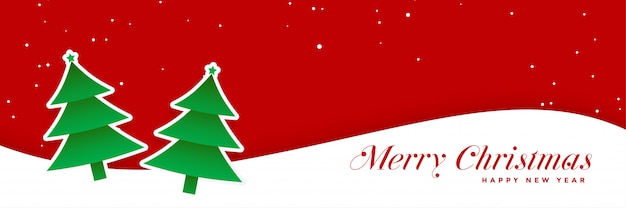 Christmas trees on red banner design