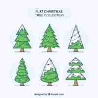 Free vector christmas trees with lights in flat design