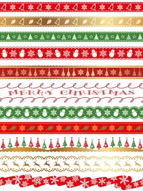 Christmas Vector Seamless Border Set Isolated On A White Background. Horizontally Repeatable.