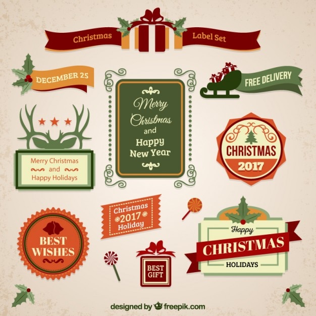 Free vector christmas vintage labels