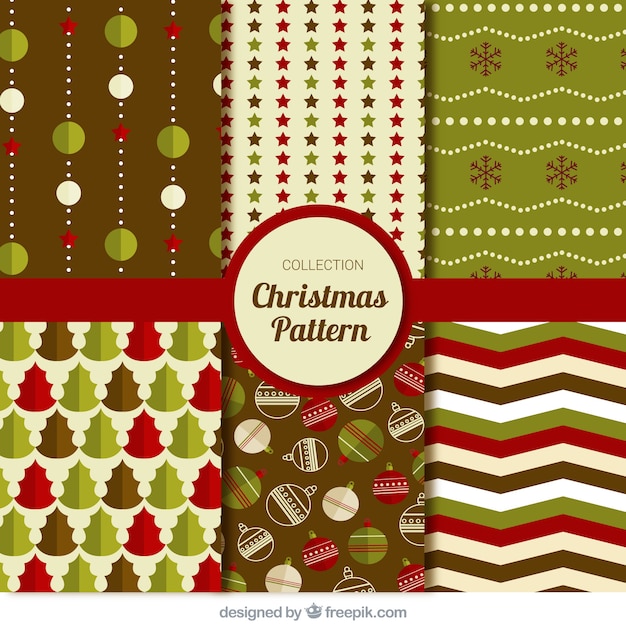 Christmas vintage patterns set in flat design