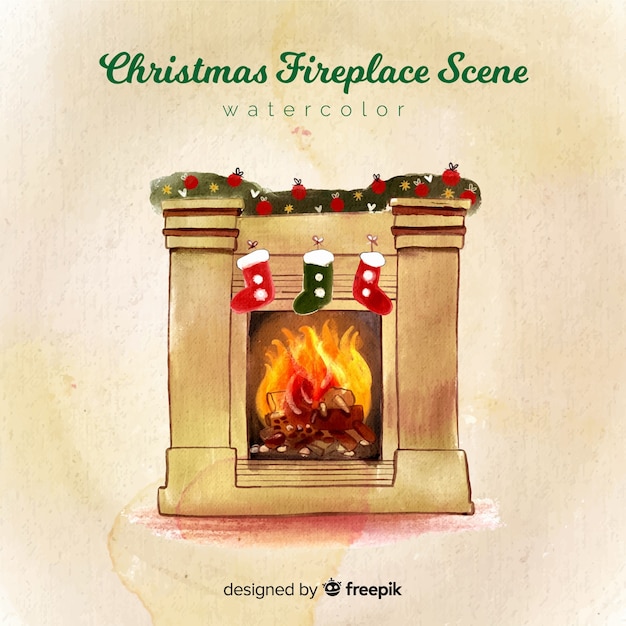 Free vector christmas watercolor fireplace background
