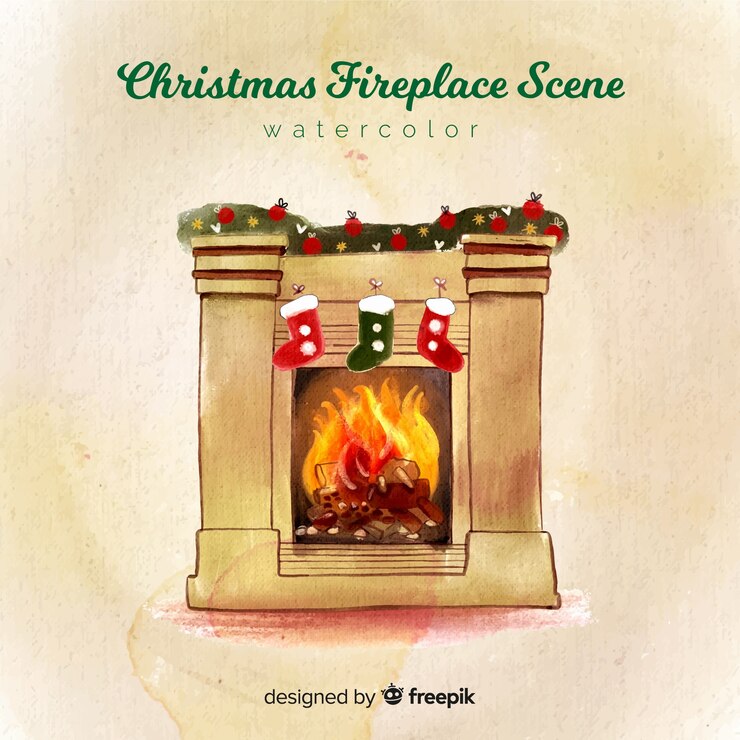 Free Vector christmas watercolor fireplace background